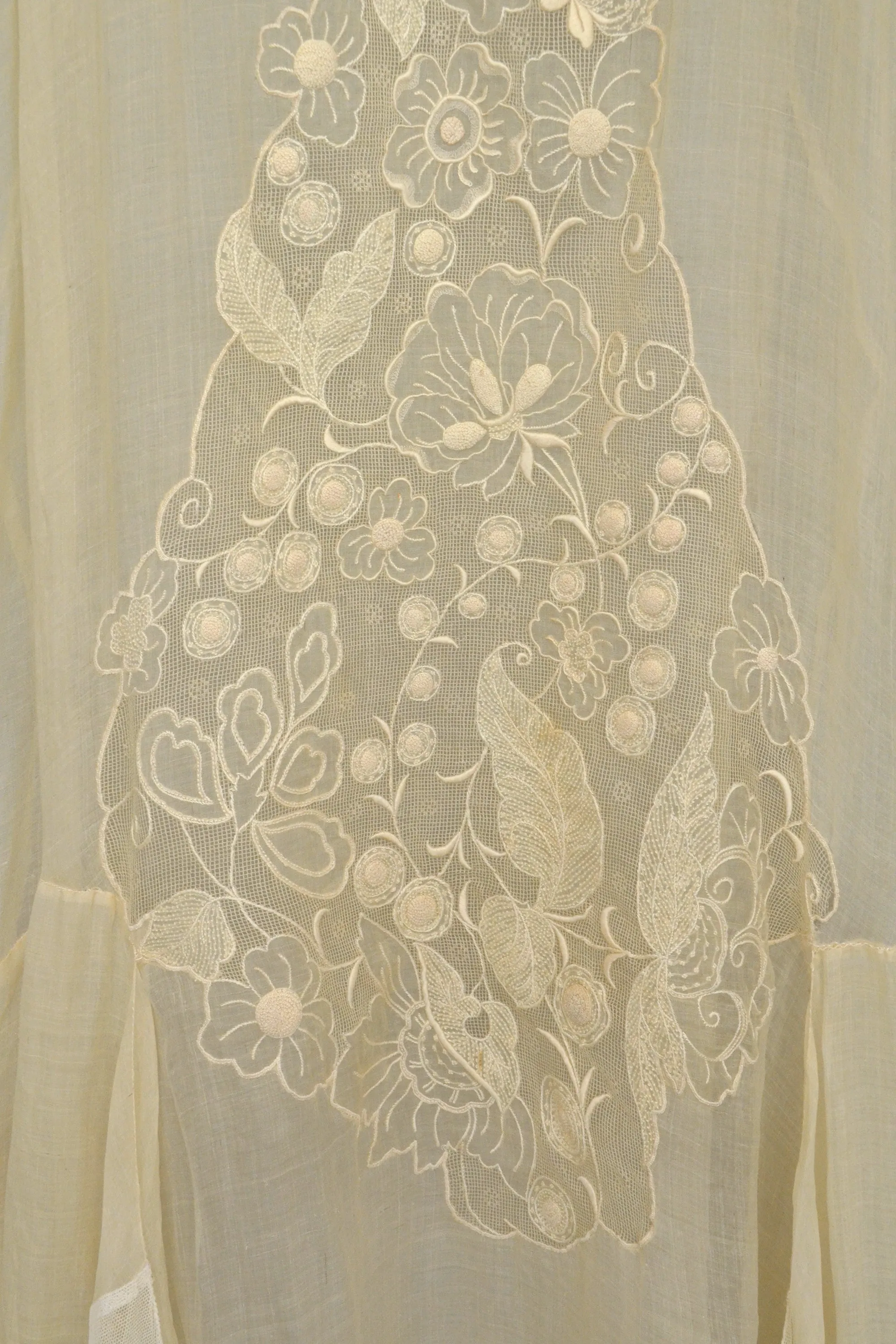 1920s 30s Deco Flapper Dress Gown | Sheer Gauzy Embroidered Organza   Netting Gown | Flapper Wedding Dress