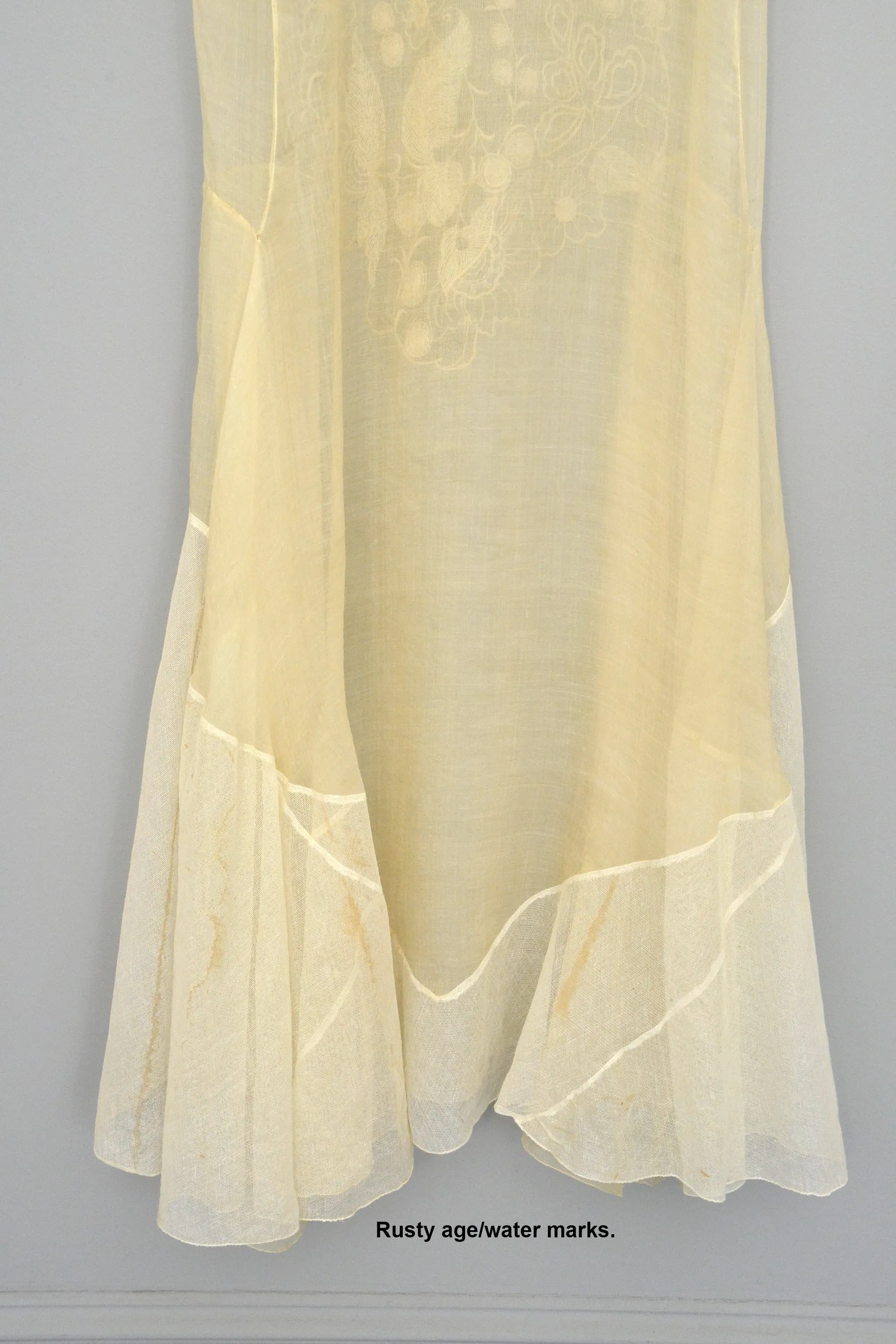 1920s 30s Deco Flapper Dress Gown | Sheer Gauzy Embroidered Organza   Netting Gown | Flapper Wedding Dress