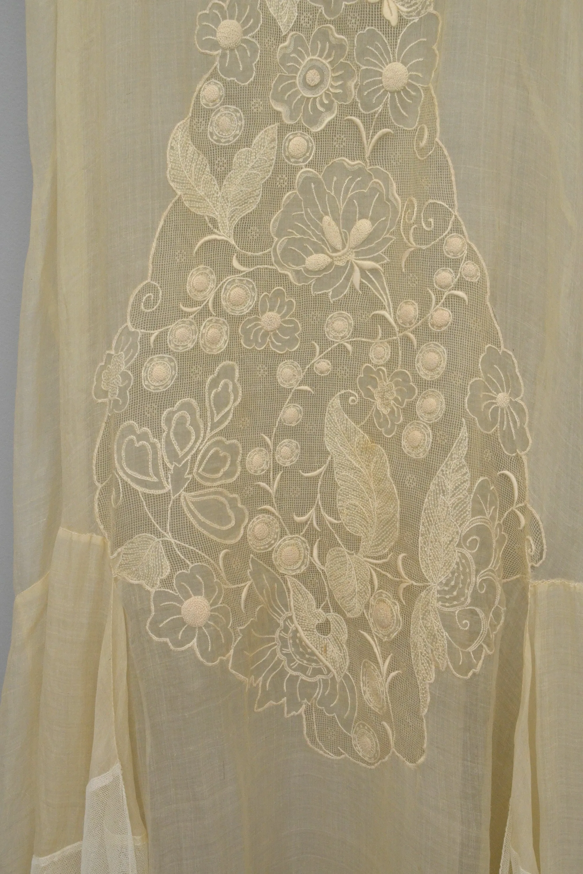 1920s 30s Deco Flapper Dress Gown | Sheer Gauzy Embroidered Organza   Netting Gown | Flapper Wedding Dress