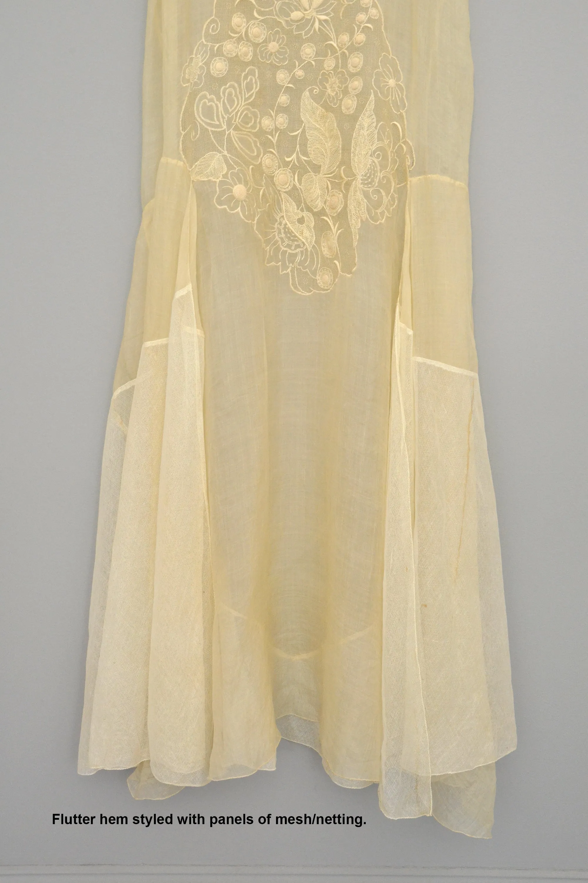 1920s 30s Deco Flapper Dress Gown | Sheer Gauzy Embroidered Organza   Netting Gown | Flapper Wedding Dress