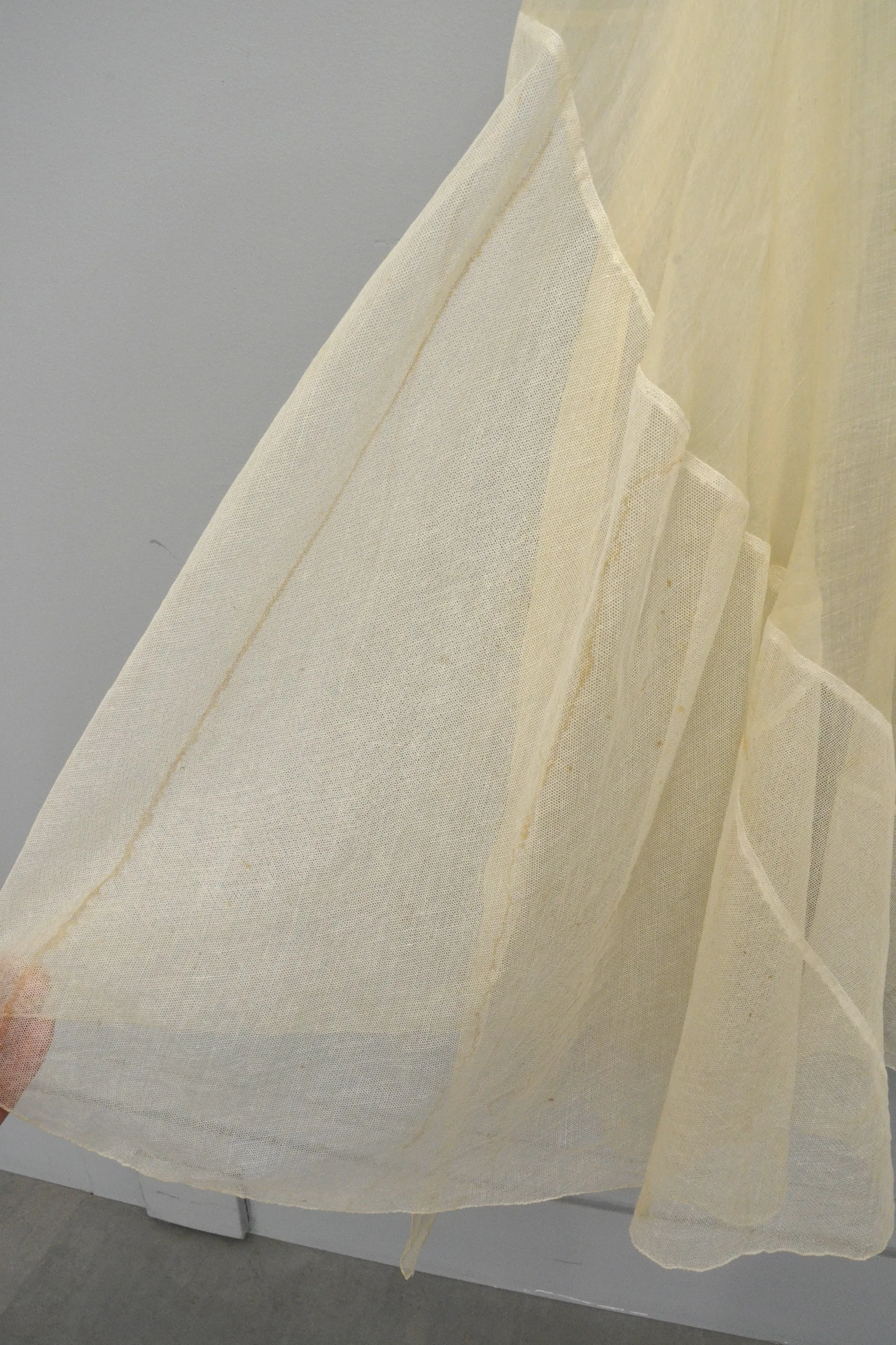 1920s 30s Deco Flapper Dress Gown | Sheer Gauzy Embroidered Organza   Netting Gown | Flapper Wedding Dress