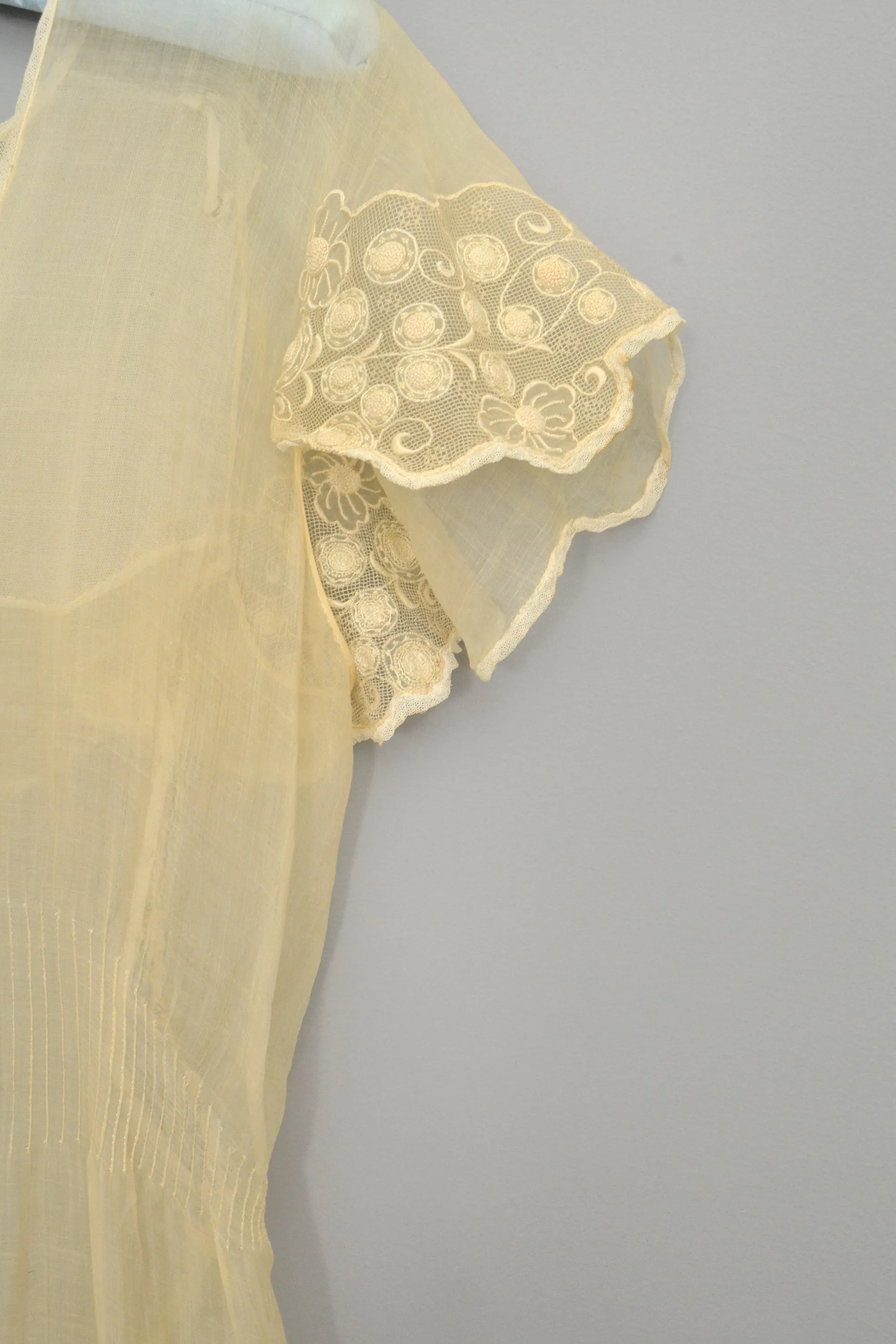 1920s 30s Deco Flapper Dress Gown | Sheer Gauzy Embroidered Organza   Netting Gown | Flapper Wedding Dress