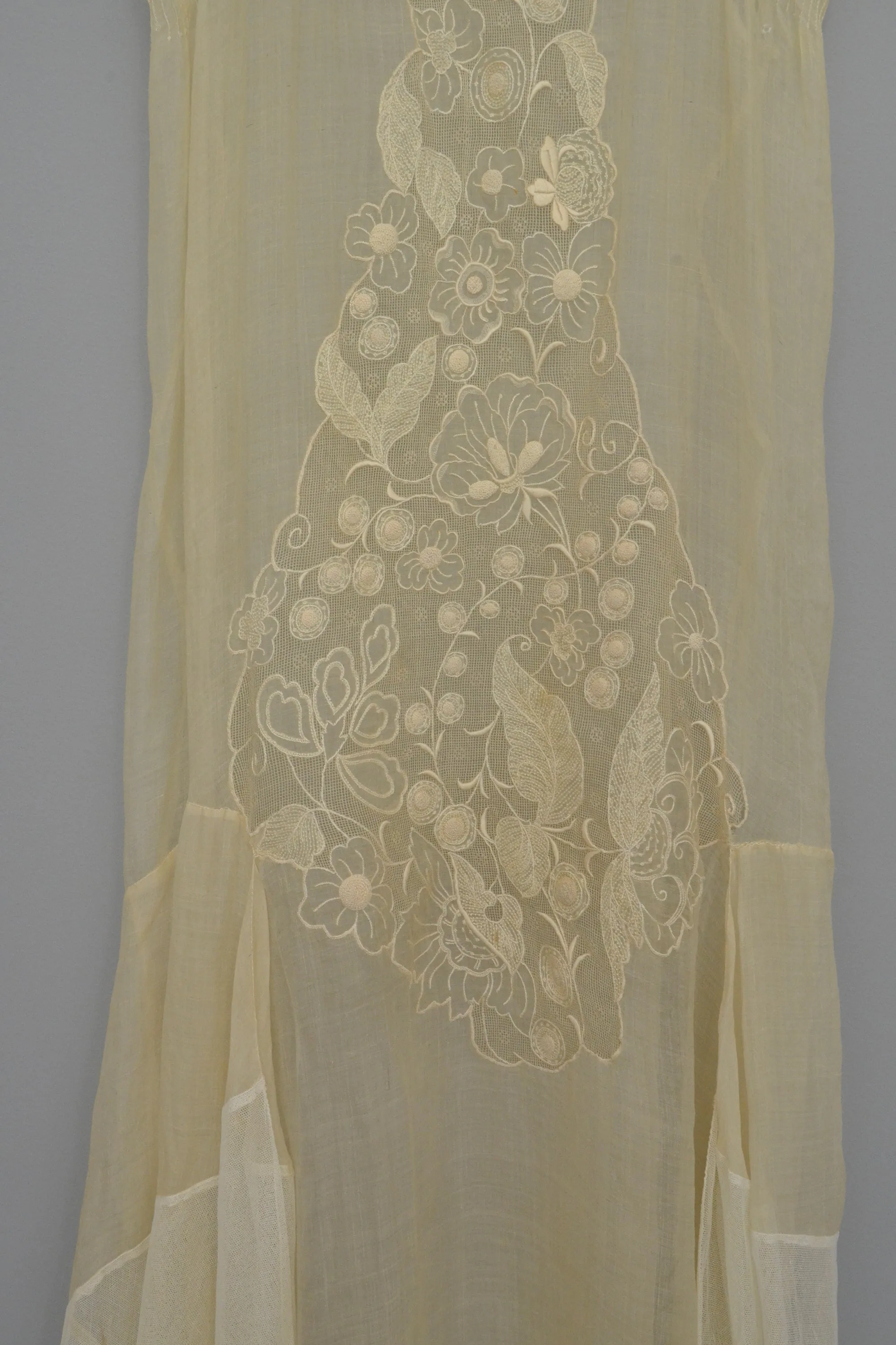 1920s 30s Deco Flapper Dress Gown | Sheer Gauzy Embroidered Organza   Netting Gown | Flapper Wedding Dress