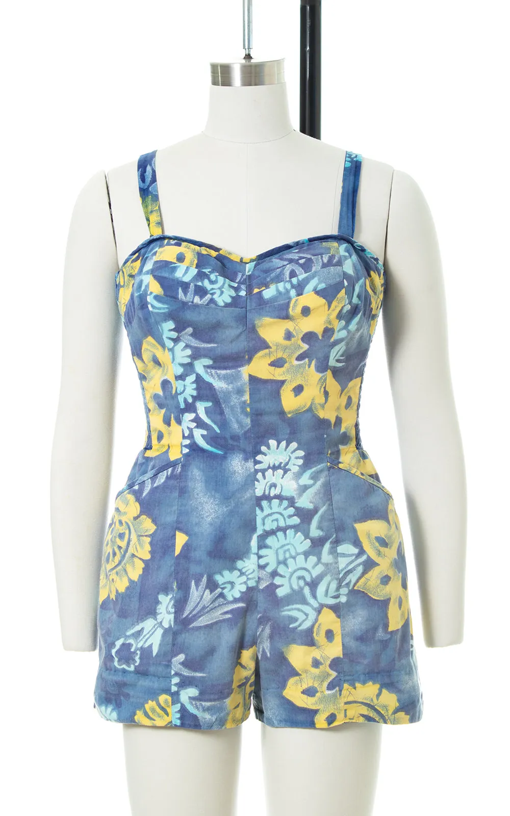 1950s Kamehameha Floral Smocked Romper | small/medium