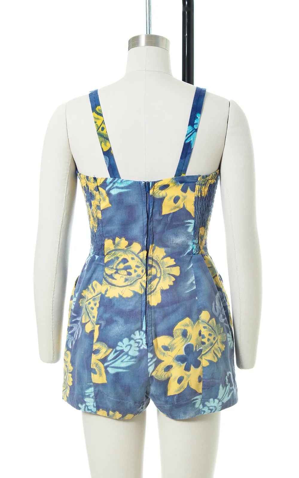 1950s Kamehameha Floral Smocked Romper | small/medium