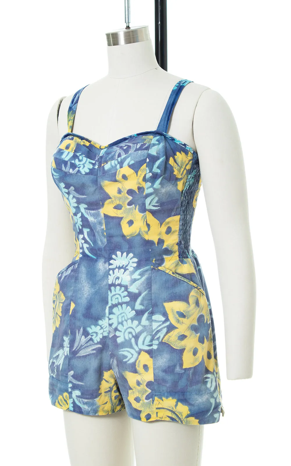1950s Kamehameha Floral Smocked Romper | small/medium