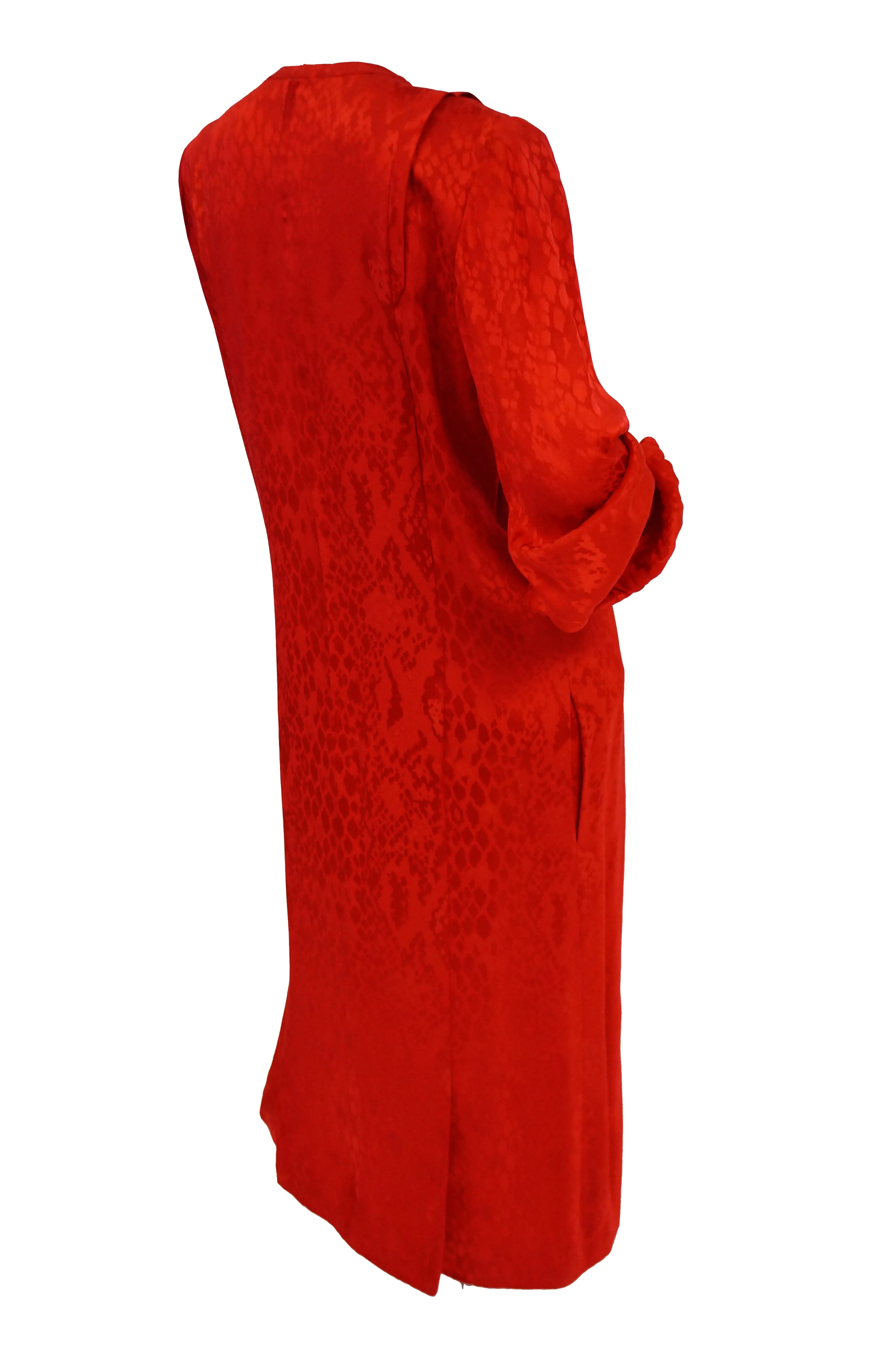 1980s Andre Laug Red Silk Snakeskin Print Dress