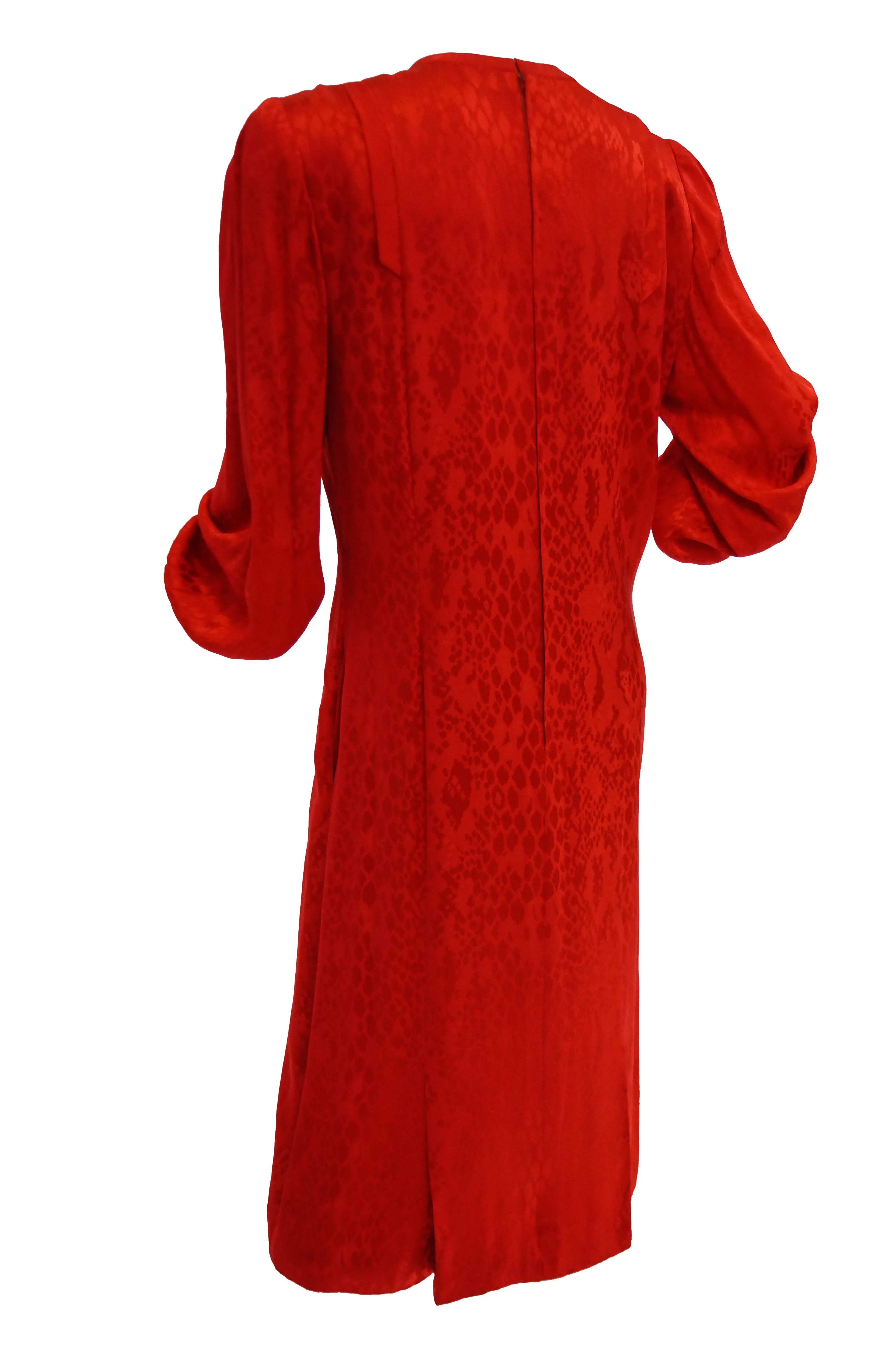 1980s Andre Laug Red Silk Snakeskin Print Dress
