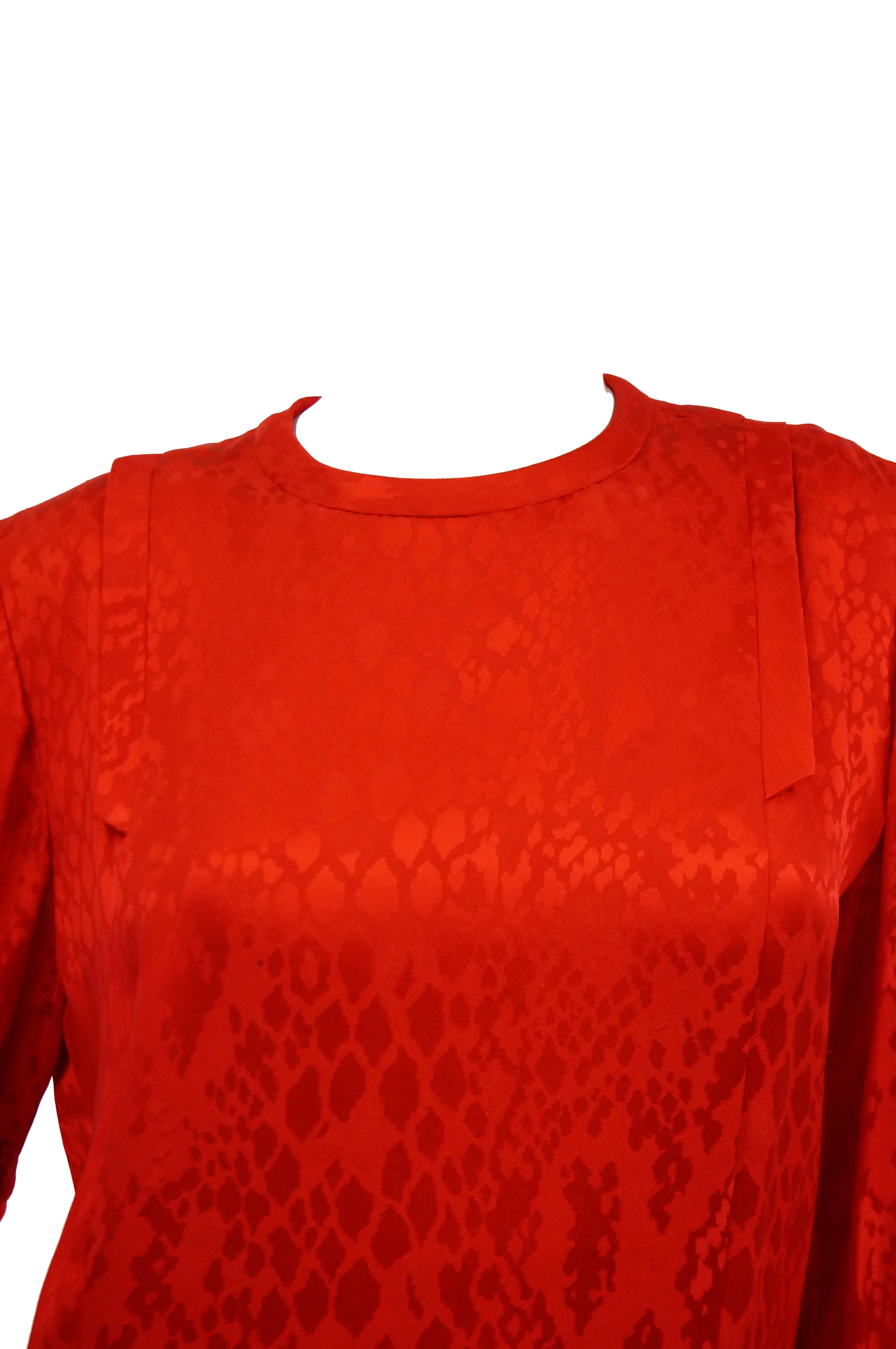 1980s Andre Laug Red Silk Snakeskin Print Dress