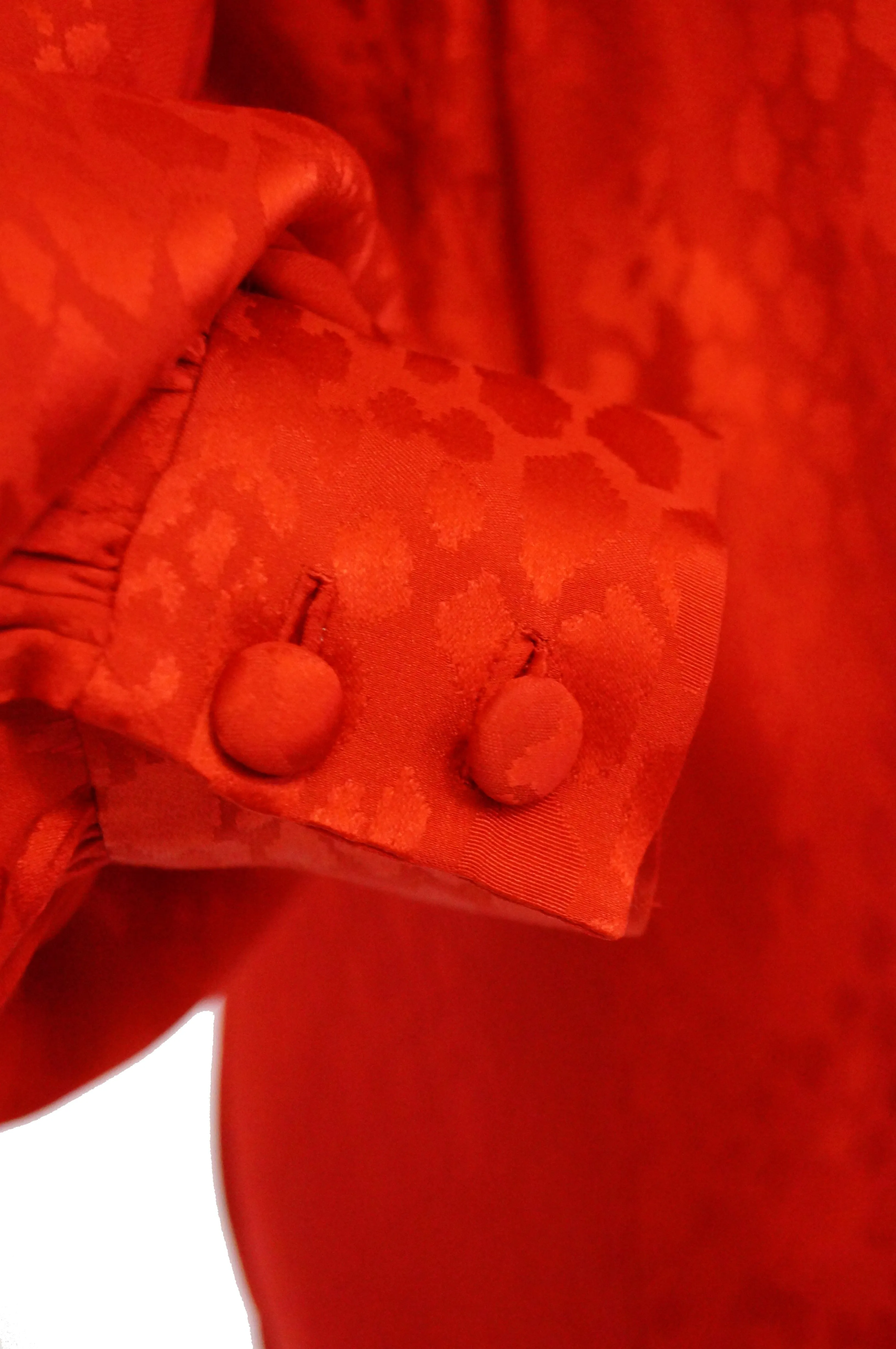 1980s Andre Laug Red Silk Snakeskin Print Dress