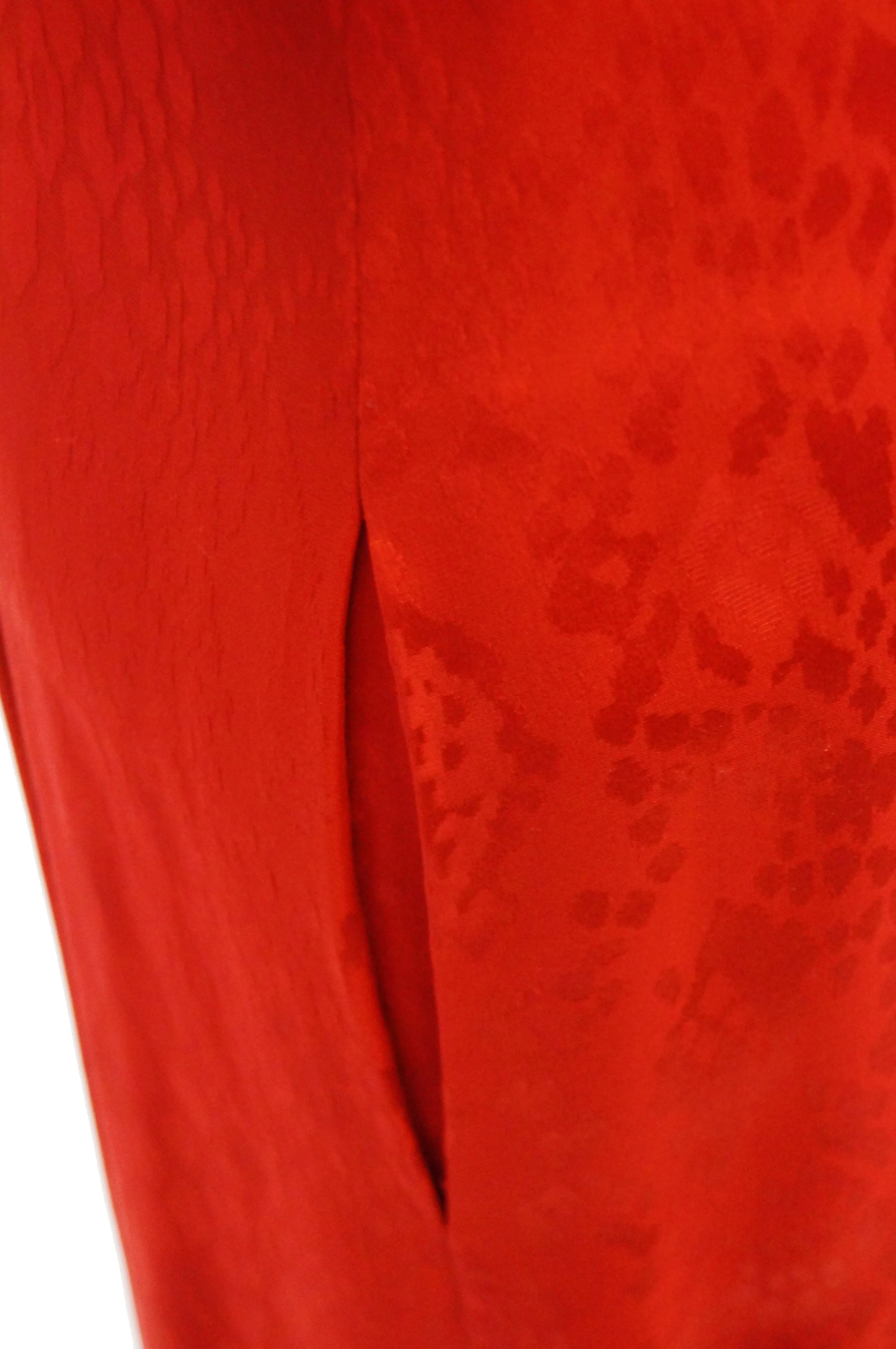 1980s Andre Laug Red Silk Snakeskin Print Dress