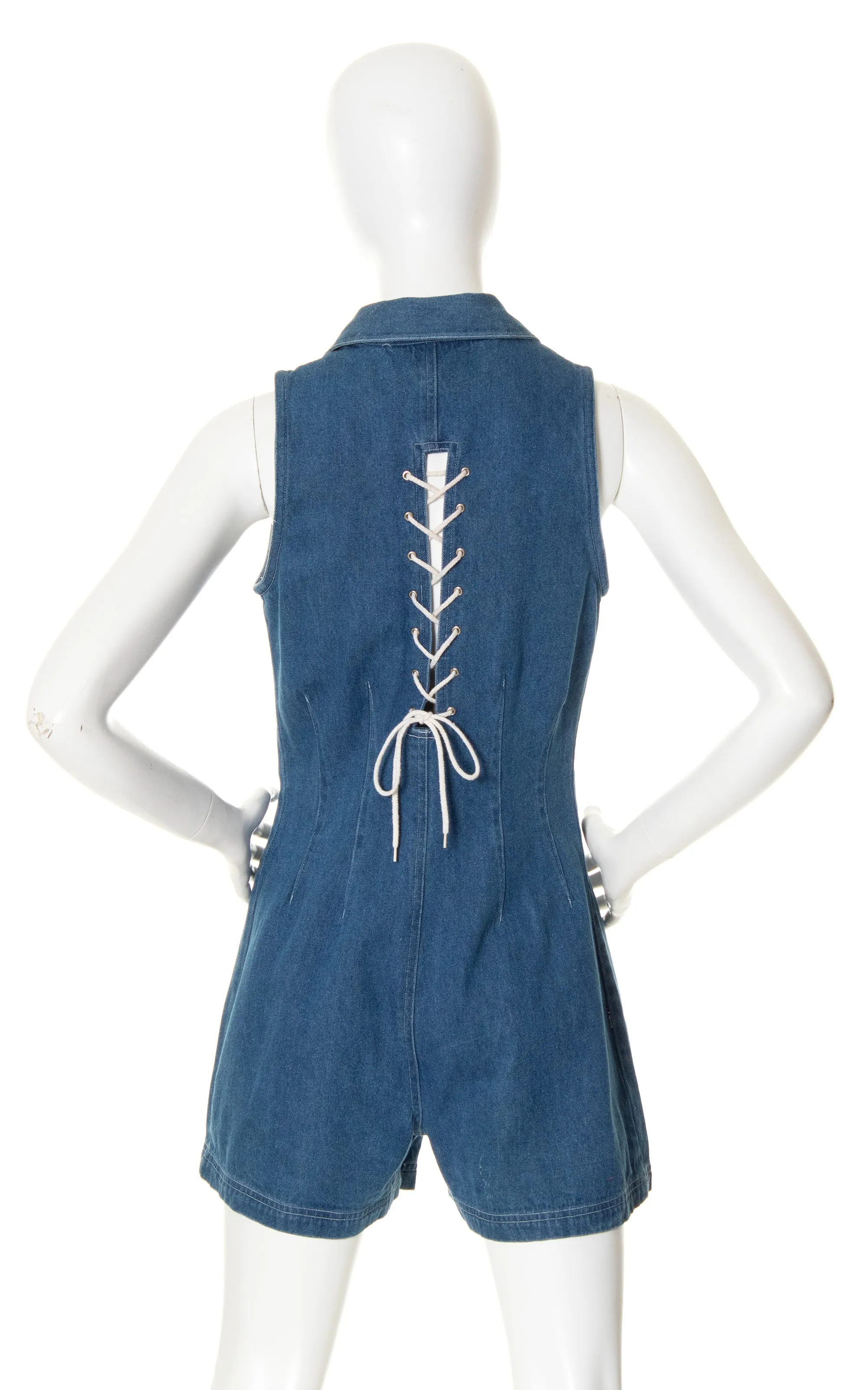 1990s Lace-Up Denim Romper | small