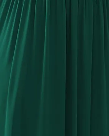 3/4 Sleeves Round Neck Evening Dress With Sequin Bodice | Dark Green