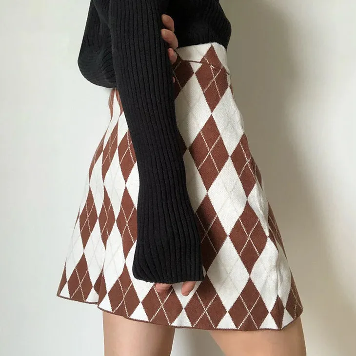 Argyle Print Mini Skirt