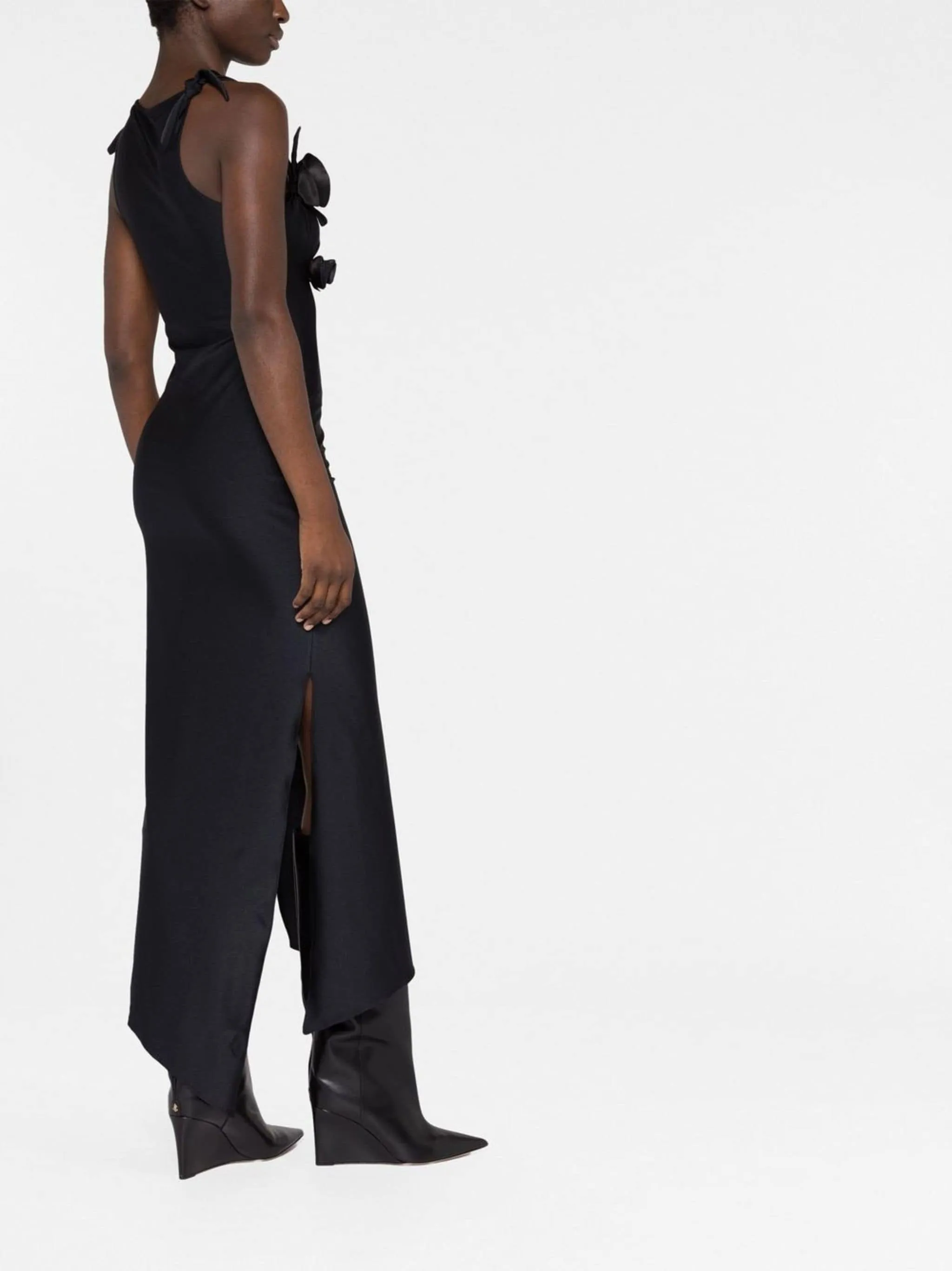 ASYMMETRIC FLOWER GOWN CUT-OUT MAXI DRESS
