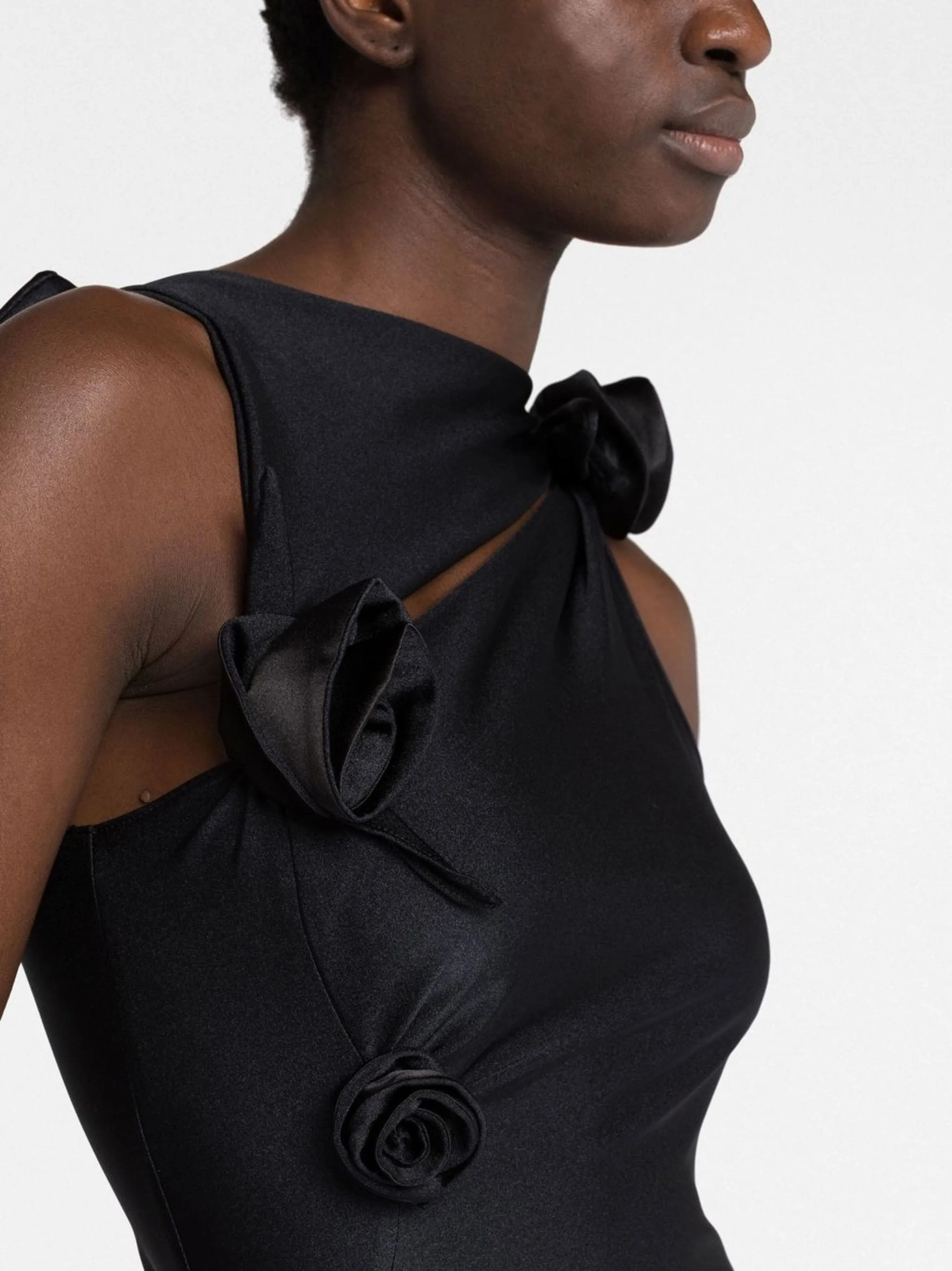 ASYMMETRIC FLOWER GOWN CUT-OUT MAXI DRESS