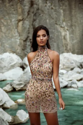 Aubriella  Elegant Short Golden Evening Dress
