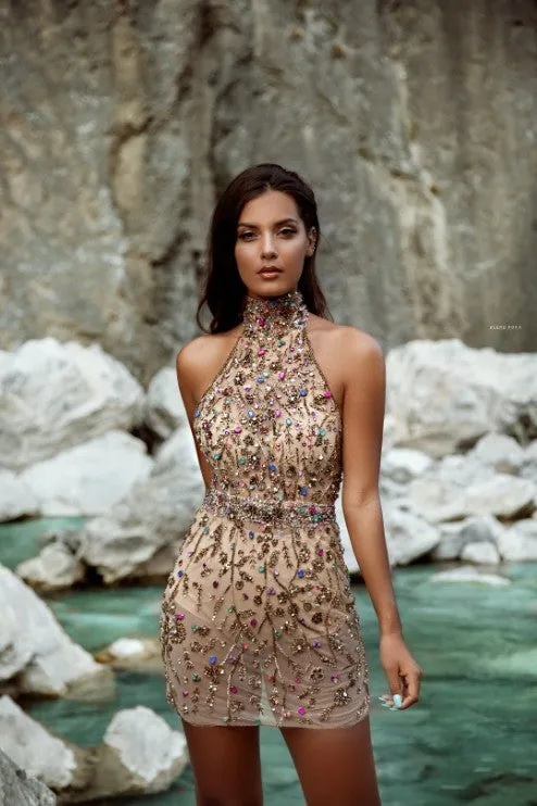 Aubriella  Elegant Short Golden Evening Dress