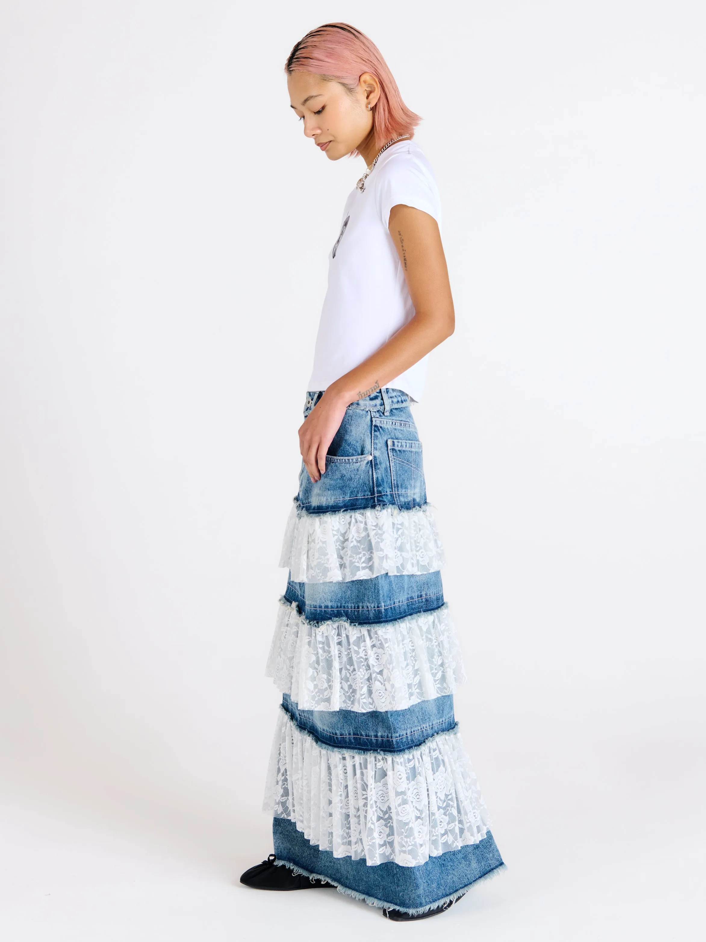 Babydoll Denim Maxi Skirt