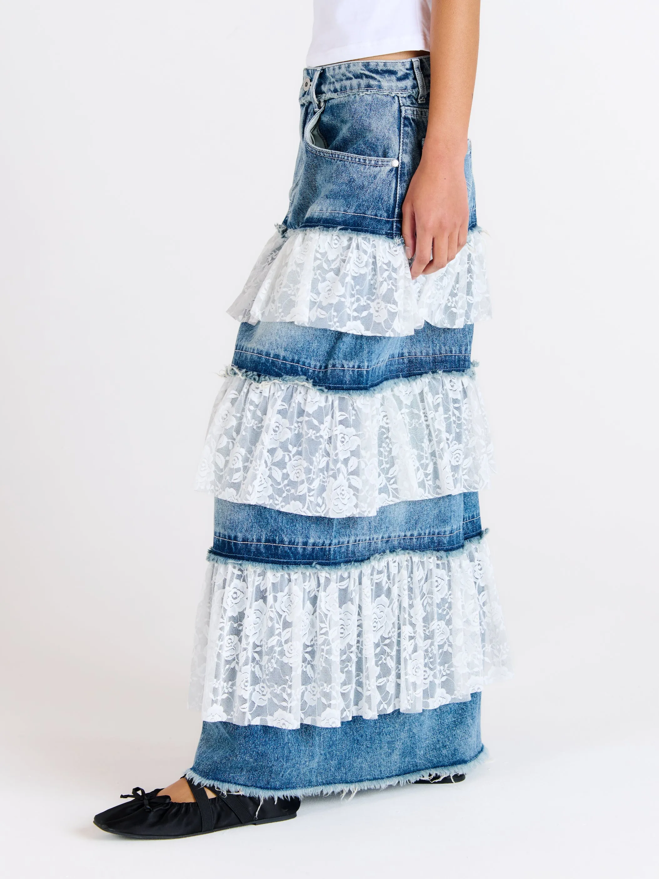 Babydoll Denim Maxi Skirt