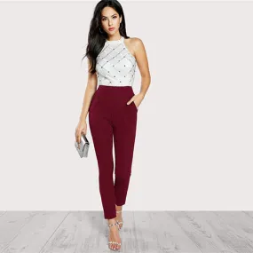 Backless Halter Jumpsuit Romper Women High Waist