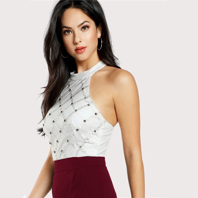 Backless Halter Jumpsuit Romper Women High Waist
