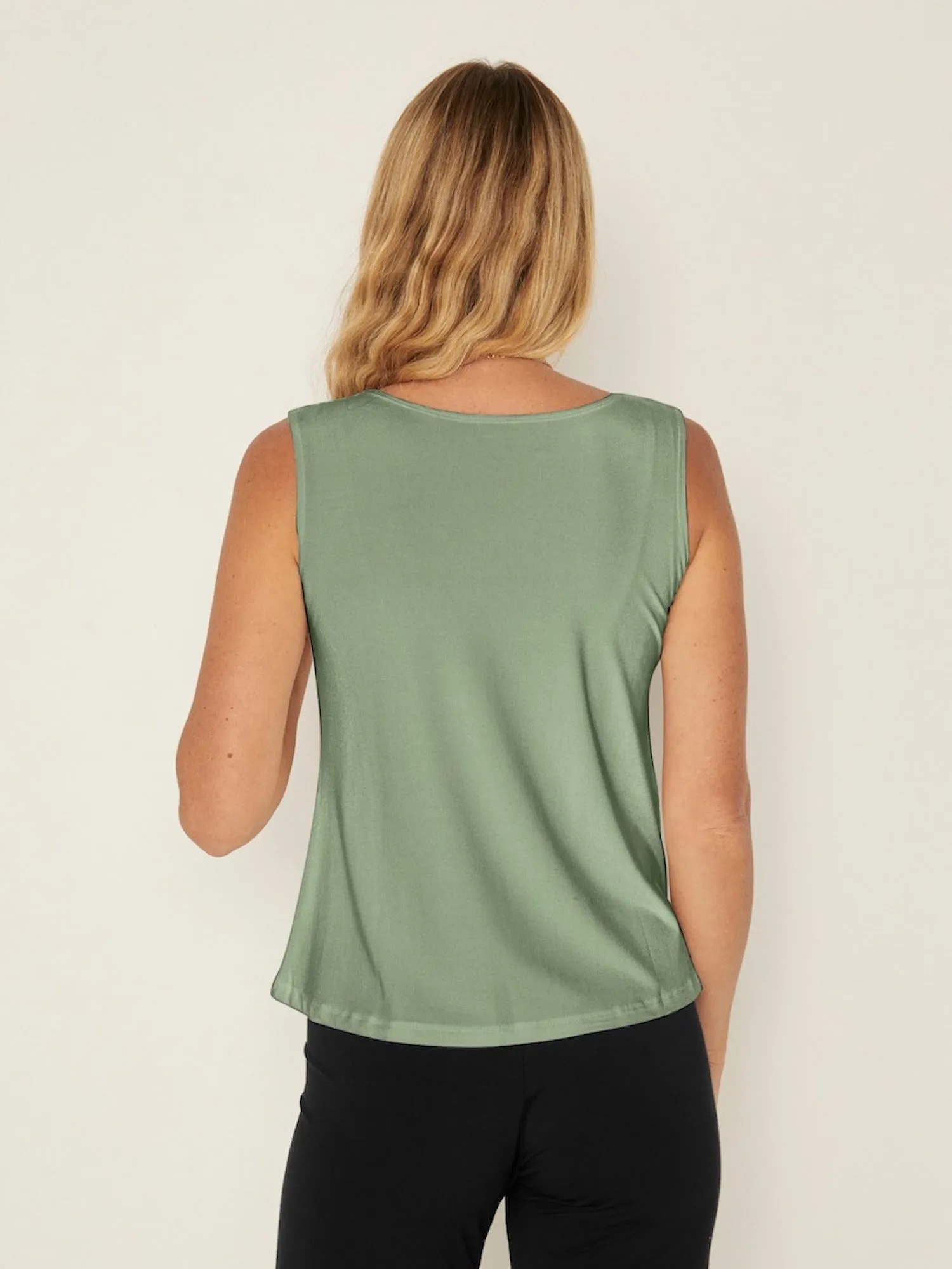 Bamboo Boat Neck Singlet - Eucalyptus