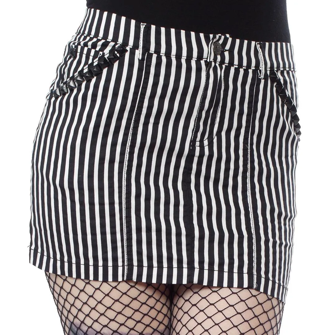 Black And White Striped Studded Mini Skirt