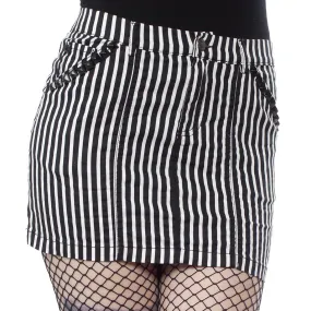 Black And White Striped Studded Mini Skirt