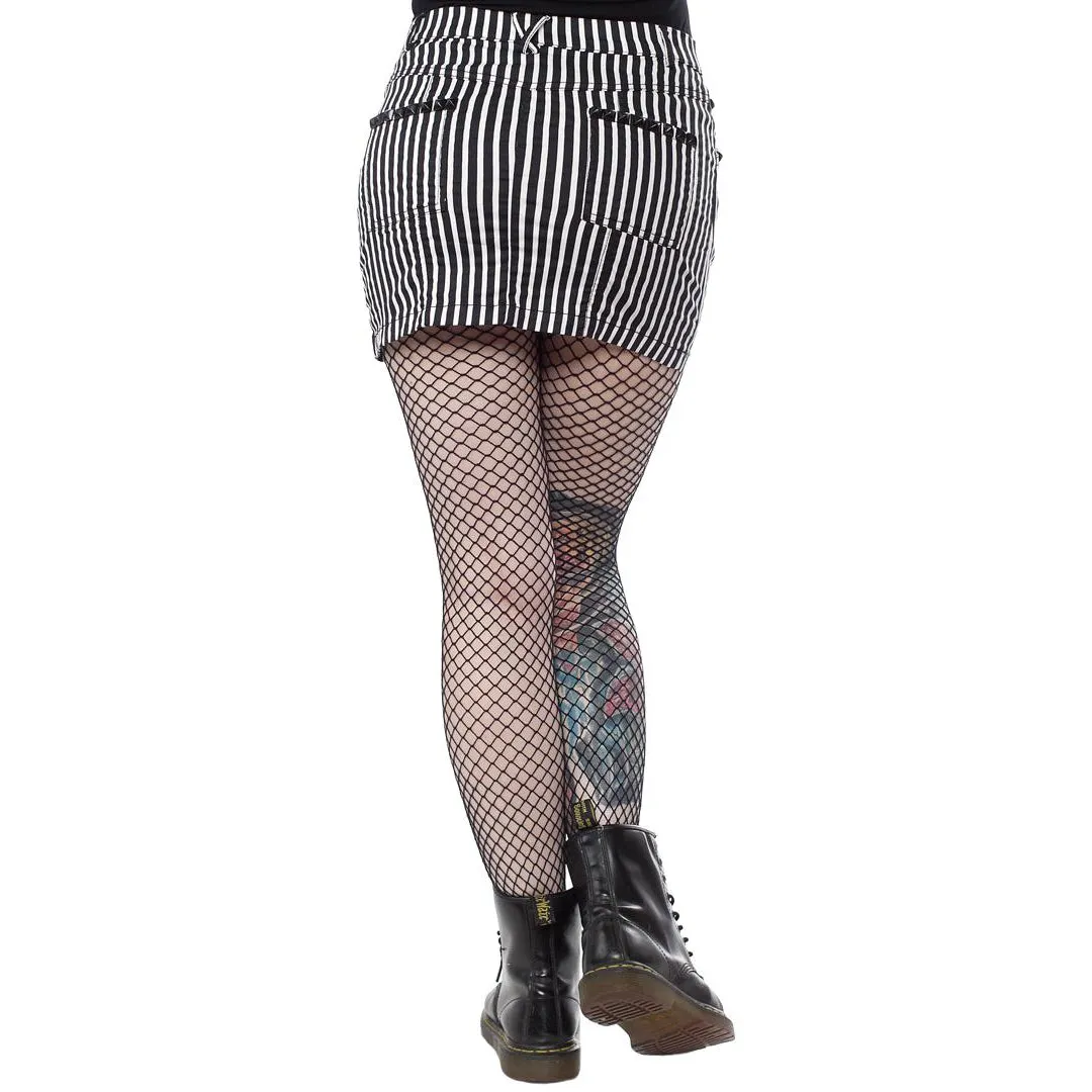 Black And White Striped Studded Mini Skirt