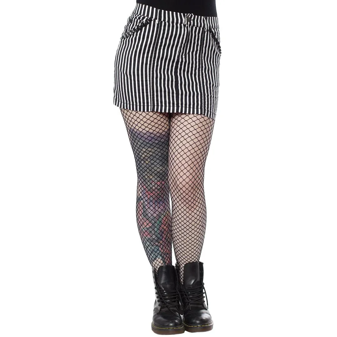 Black And White Striped Studded Mini Skirt