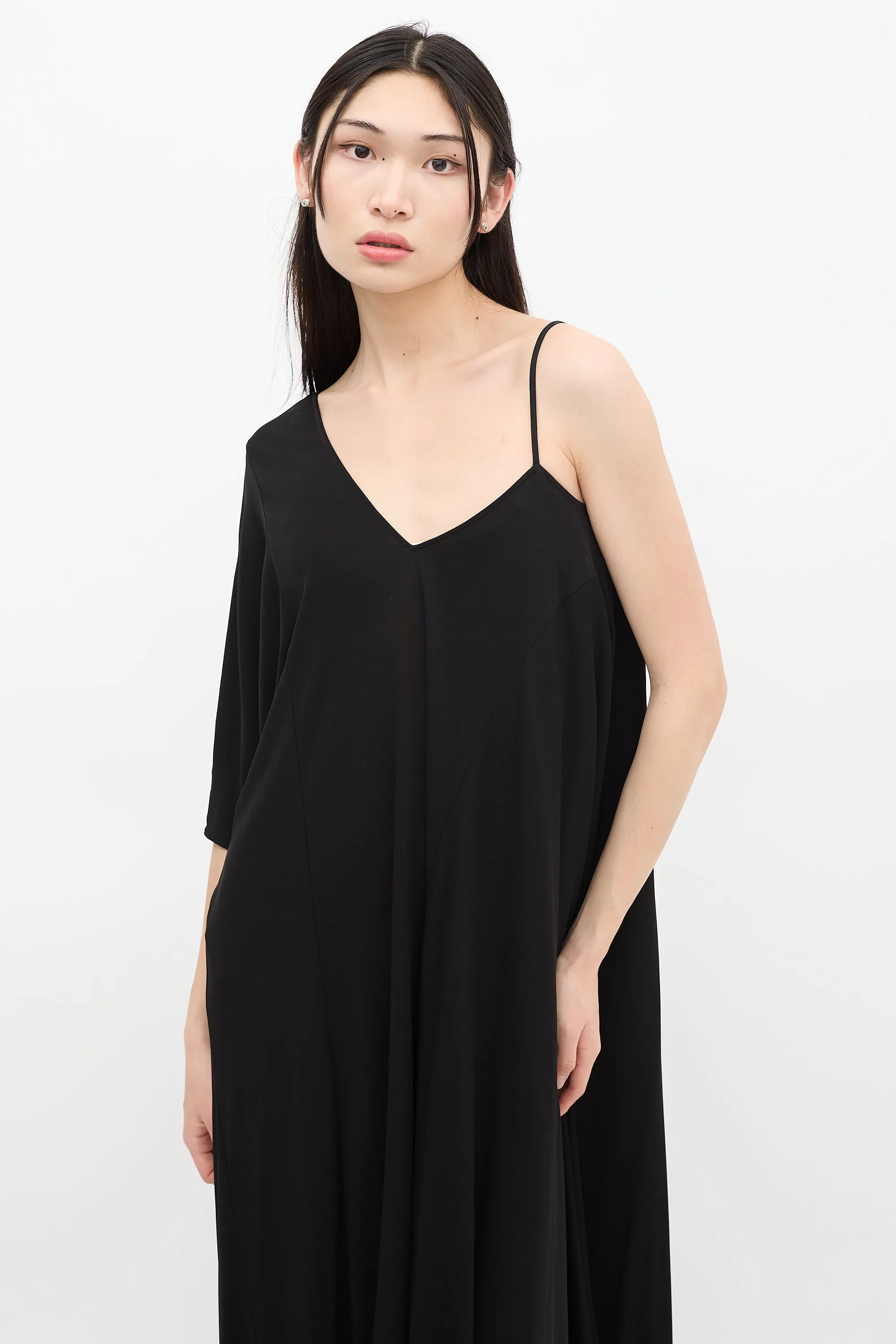 Black Asymmetrical Shift Maxi Dress
