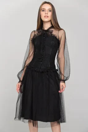 Black Burlesque Soft Tulle Two Piece Midi Dress