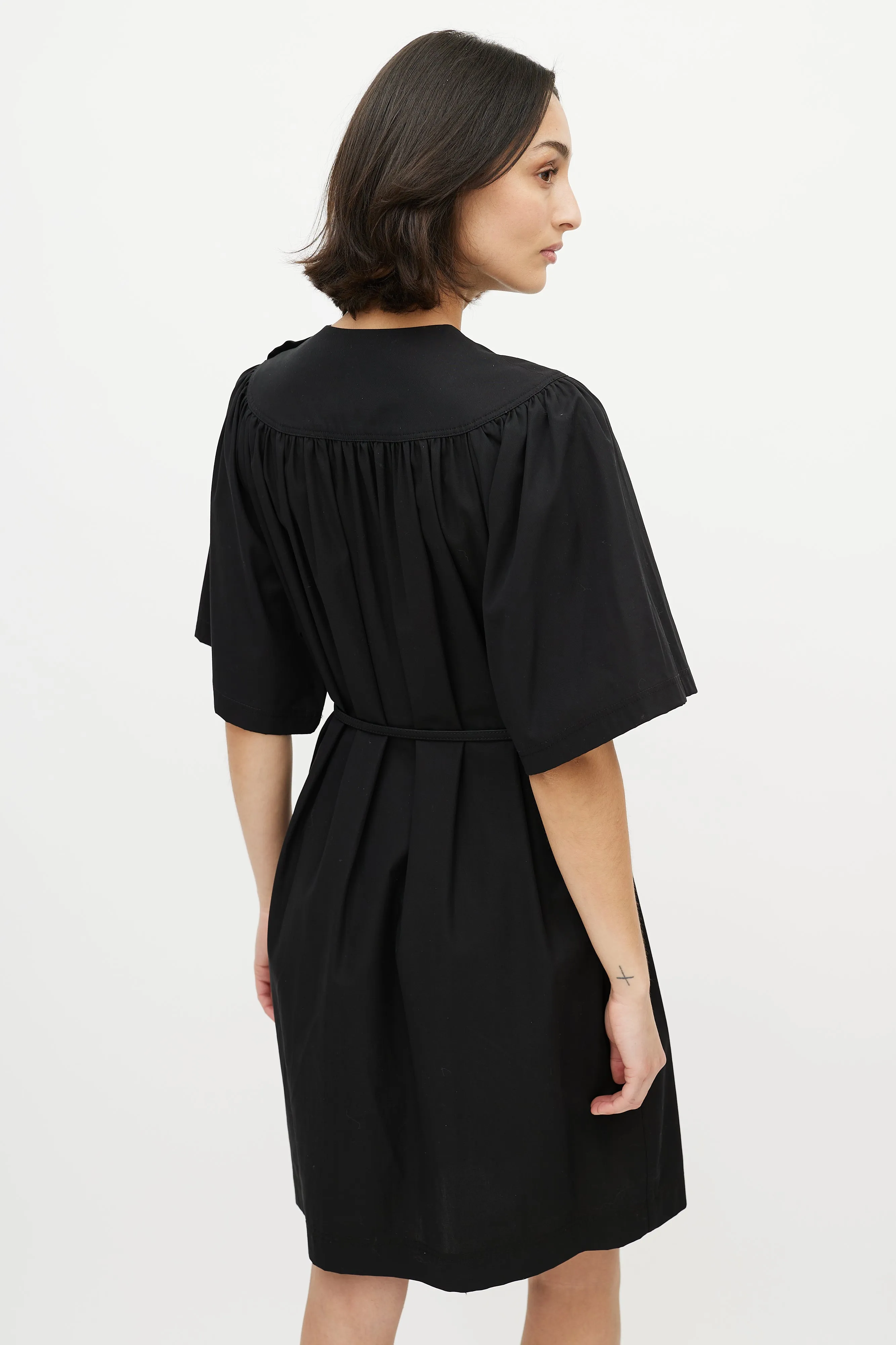 Black Cotton Belted Shift Dress