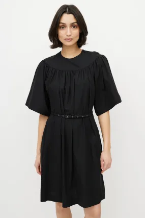 Black Cotton Belted Shift Dress