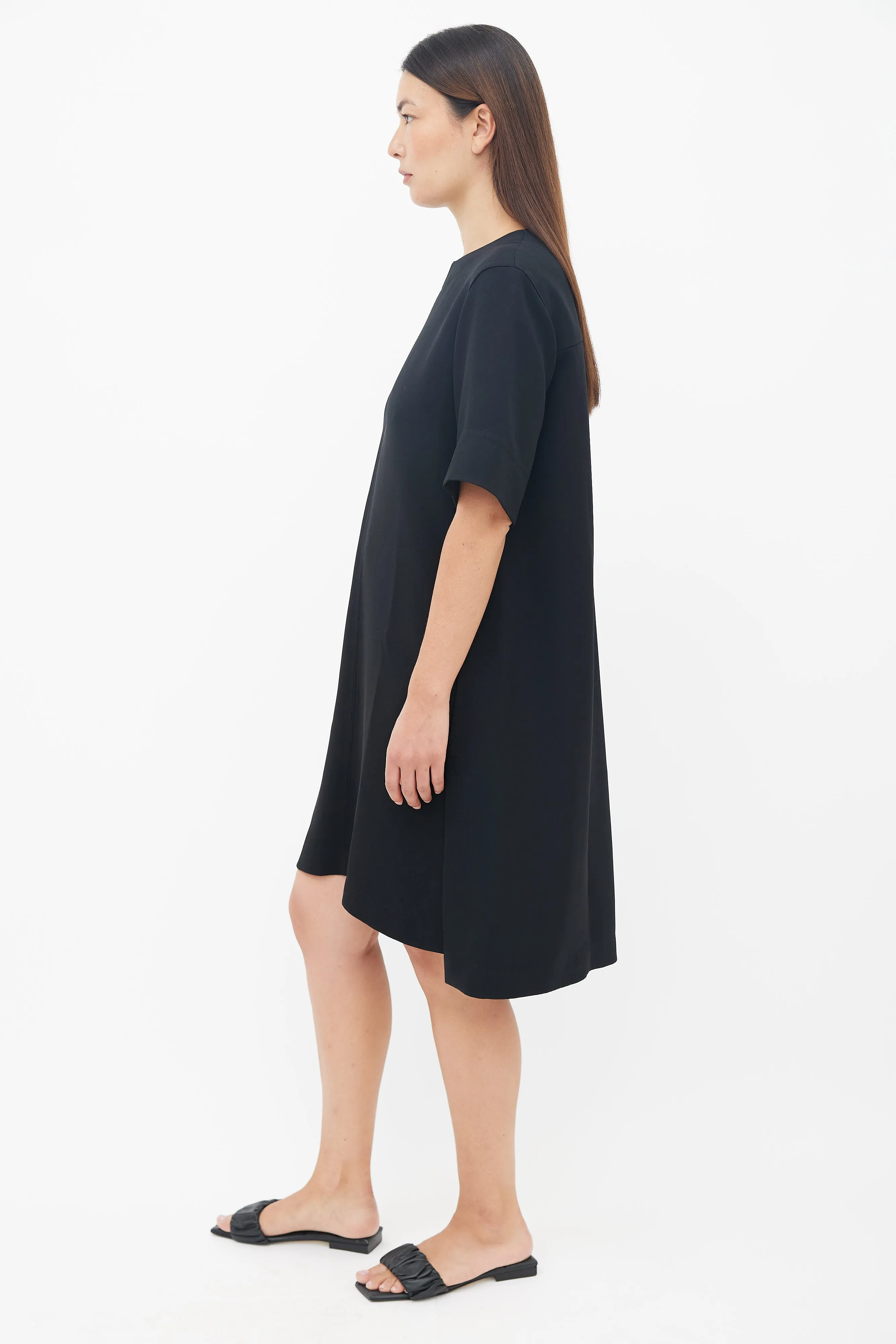 Black Crewneck Shift Dress