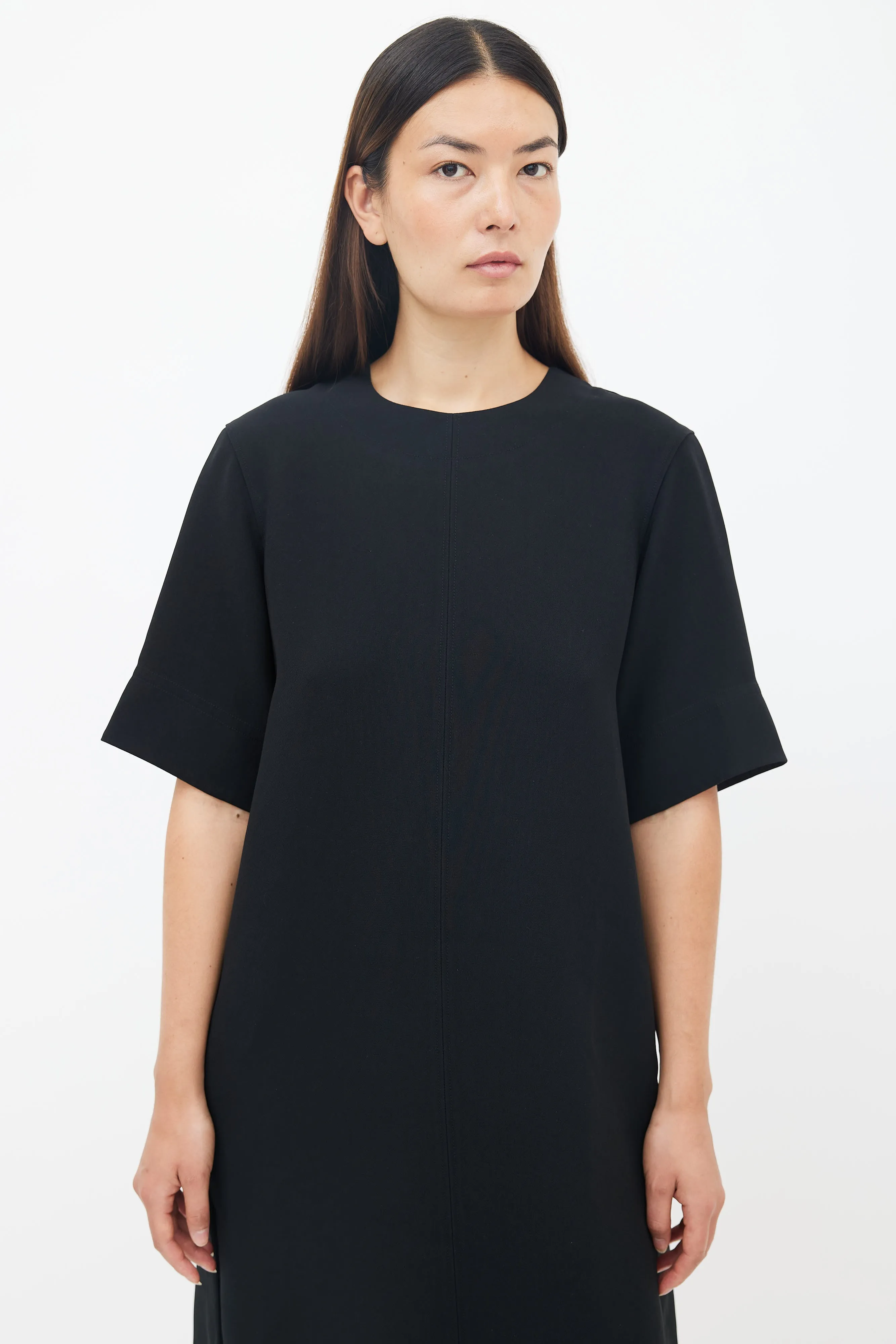 Black Crewneck Shift Dress