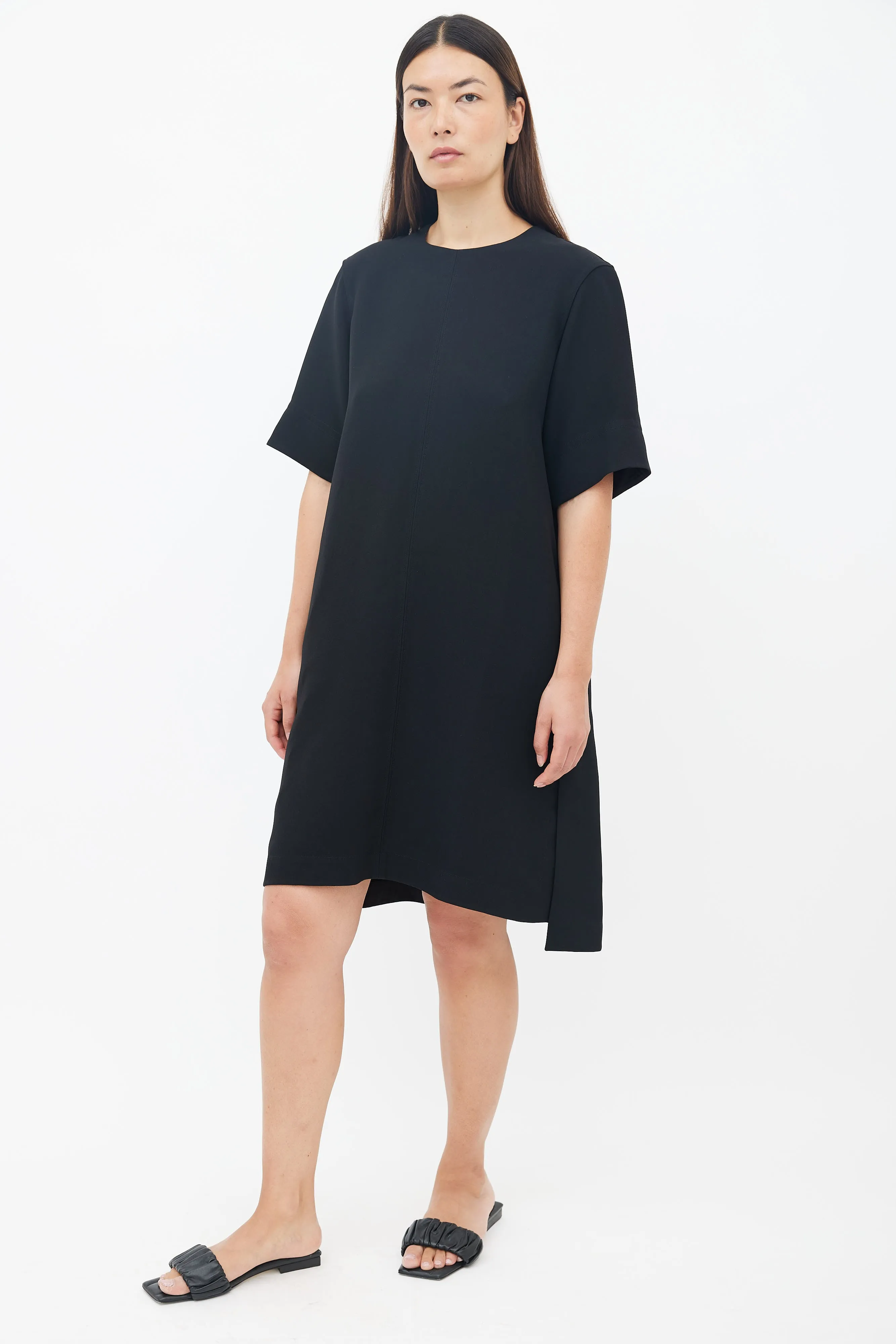 Black Crewneck Shift Dress