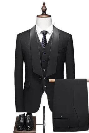 Black Shawl Lapel Three Pieces Slim Fit Men Suits For Wedding Formal Wedding Groomsmen Suit