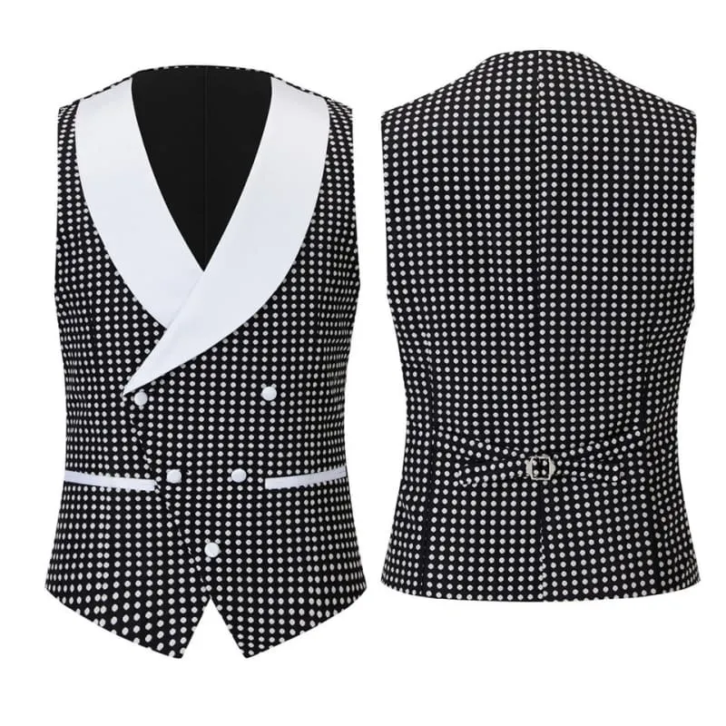 Black Shawl Lapel Three Pieces Wedding Suits With White Dot One Button Slim Fit Tuxedo for Men