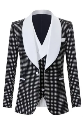 Black Shawl Lapel Three Pieces Wedding Suits With White Dot One Button Slim Fit Tuxedo for Men
