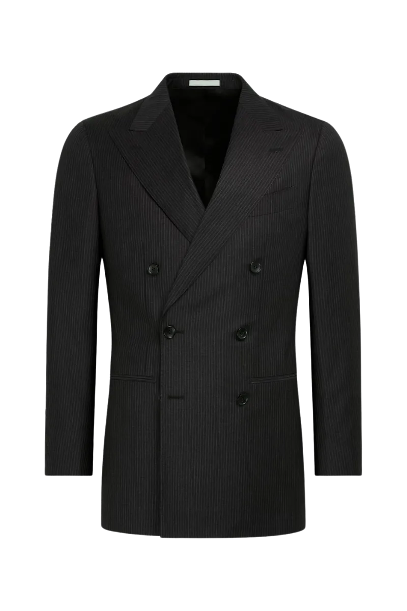 Black Stripe Wool Double Breasted Suit