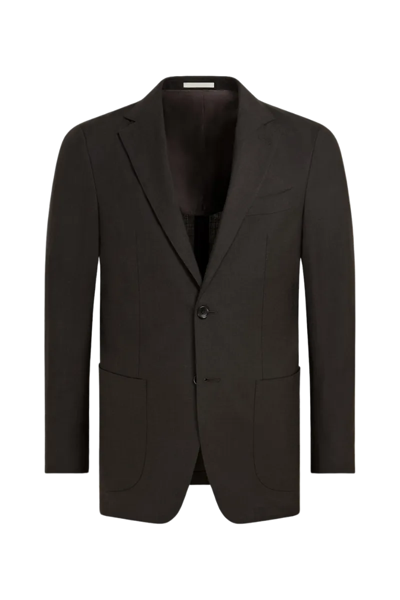 Brown Wool Single Breasted 3-Piece Suit