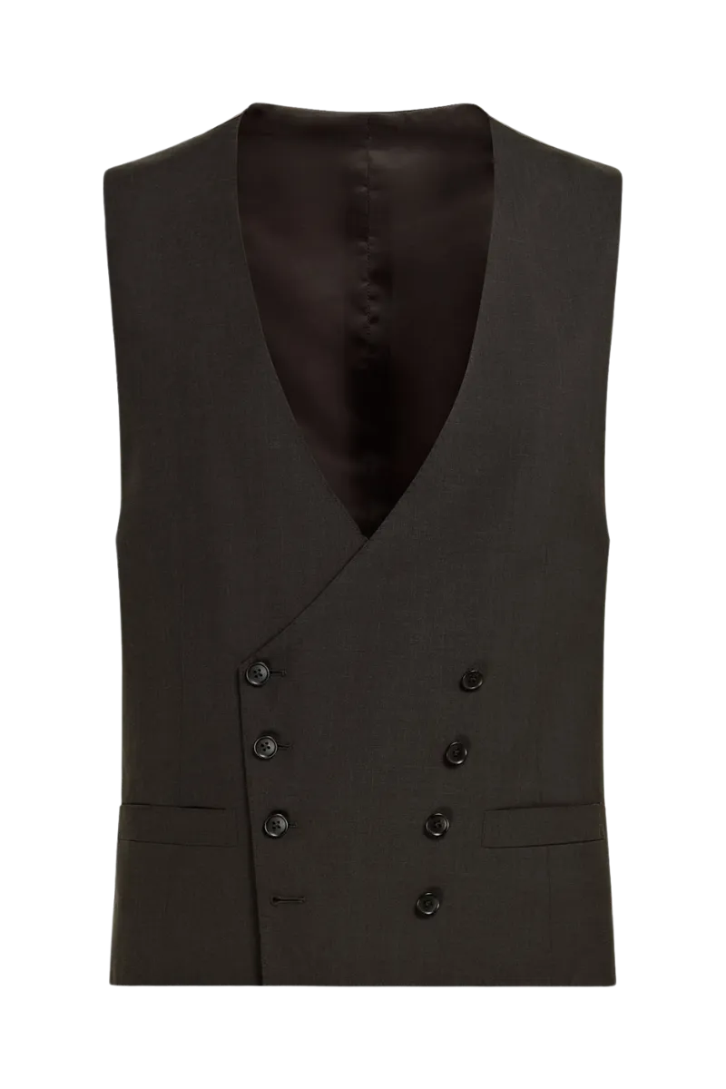 Brown Wool Single Breasted 3-Piece Suit