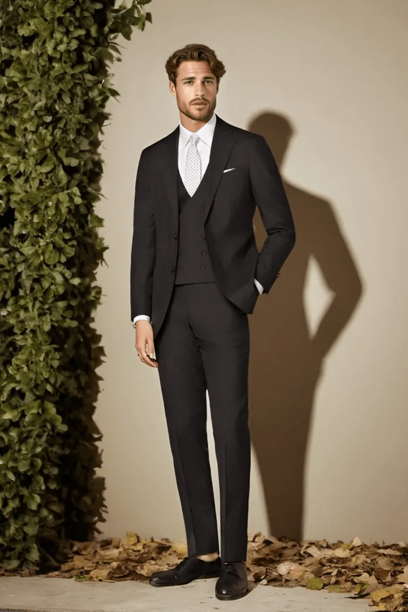 Brown Wool Single Breasted 3-Piece Suit