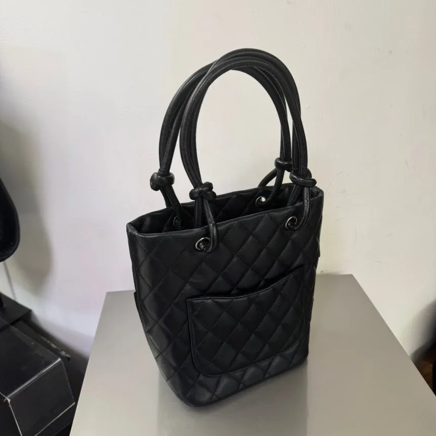 Chanel Cambon Black Quilted Leather Tote Bag Medium