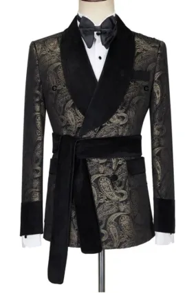 Charminng Black Velvet Shawl Lapel Jacquard Wedding Suits Double Breasted Two Pieces Blazer Party Singer Groom Costume Made