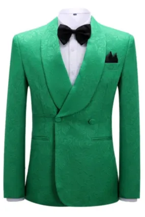 Classic Green Jacquard Double Breasted Wedding Suits Shawl Lapel Wedding Groom Prom Tuxedo