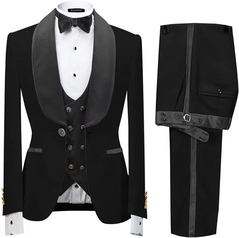 Classic Shawl Lapel Three Pieces Velvet Wedding Suits One Button Slim Fit 3 Pieces Suit