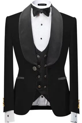 Classic Shawl Lapel Three Pieces Velvet Wedding Suits One Button Slim Fit 3 Pieces Suit